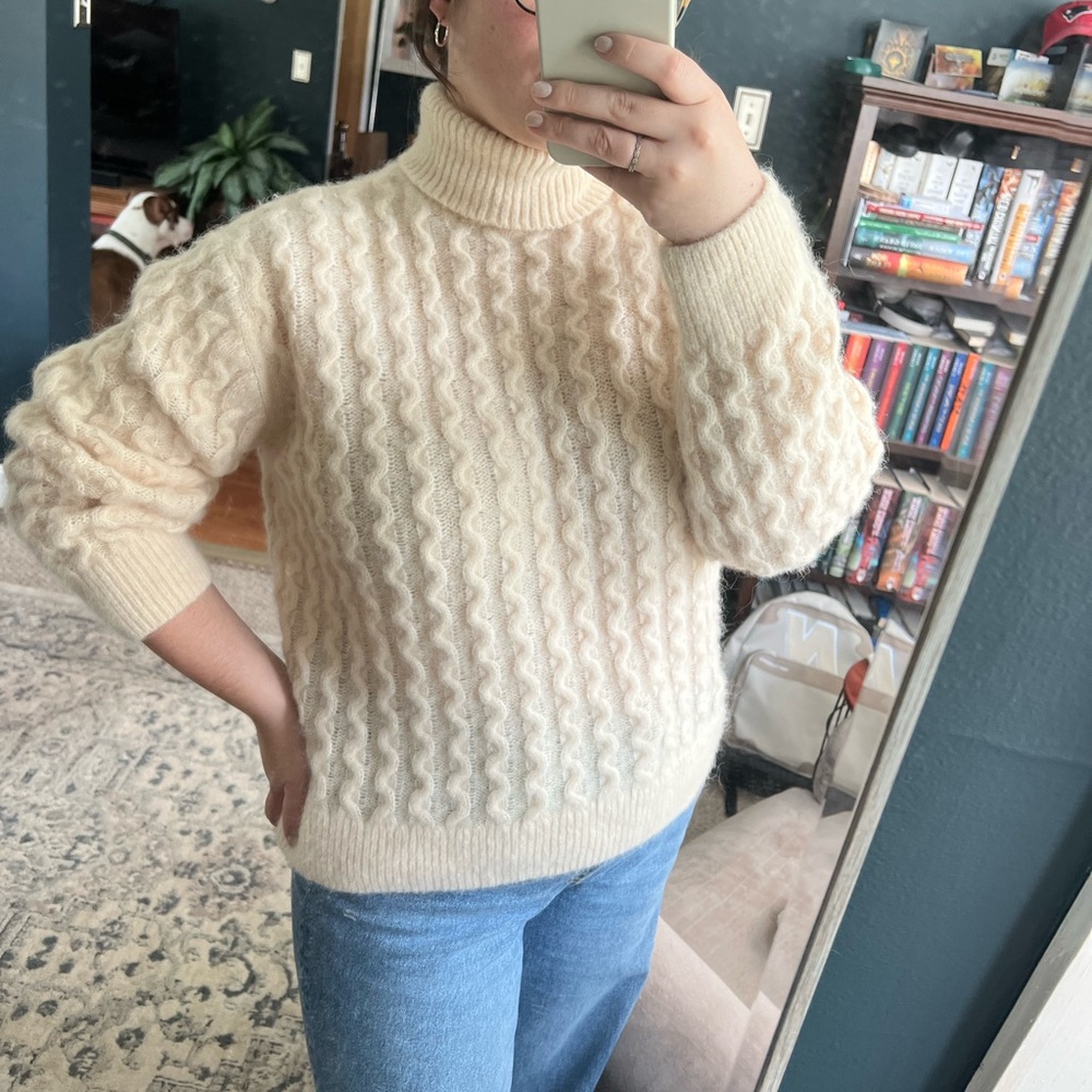 NWT & Other Stories Alpaca Blend Knit Sweater, Cream, M, Squiggle pattern